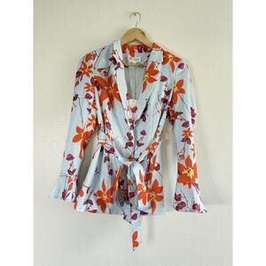 L’atiste By Amy Blazer Blue And Orange Floral Print Tie Waist Size Small